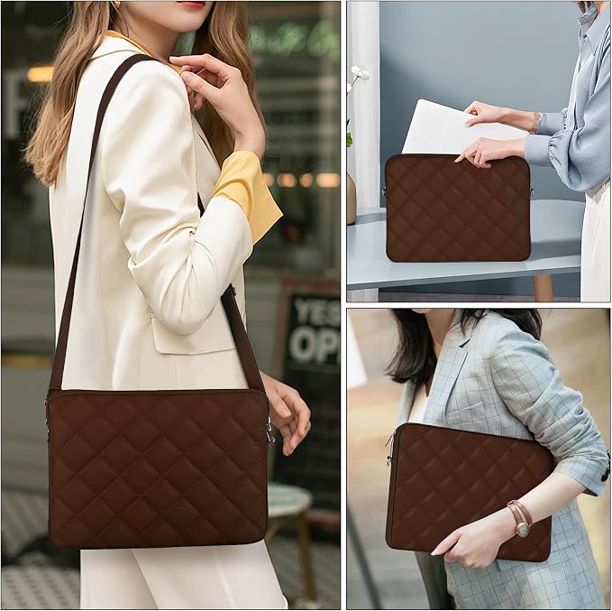Puffy Quilted Laptop Sleeve with a Removable Shoulder Strap Compatible with MacBook Air 15 inch M2 A2941 2023/Pro 15 A1990 A1707, 15 Surface Laptop 5/4/3,Dell XPS 15,HP Stream 14 inch