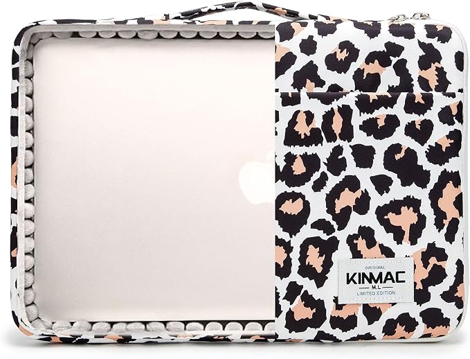 Kinmac 360deg Protective Water Resistant Laptop Case Bag Sleeve with Handle (Leopard-Pink, 12 inch-13.3 inch)