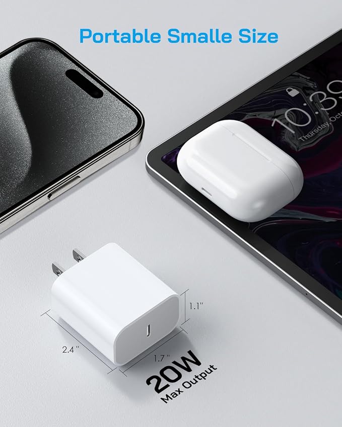 AISNI iPhone 17 16 15 Pro Max Fast Charger 20W USB C Wall Charger Block with 6FT Durable Type C Fast Charging Cable for iPhone 17/16/15 Pro Max/Plus, iPad Pro/Air, Google Pixel 9 8 7 6 (2 Pack)