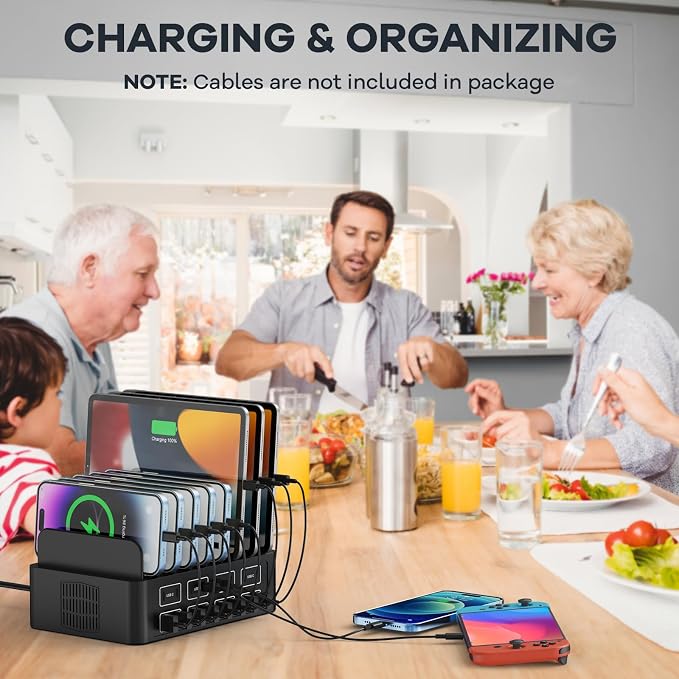 150W/35A Charging Station for Multiple Devices, RUANSZZ 16 Port USB~C Fast Charging Station, Multiple Charger Organizer Compatible with Cell Phone, iPad, Kindle, Tablet and Other Electronic