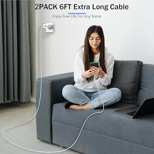 USB C Fast Charger for iPhone 17/16/15 Charger Fast Charging,2Pack 20W Type C Wall Charge Block 6FT Long USB C to C Fast Charging Cable Cord for Apple iPhone 17/16 Pro Max/15 Pro/15 Plus,iPad Pro,Air