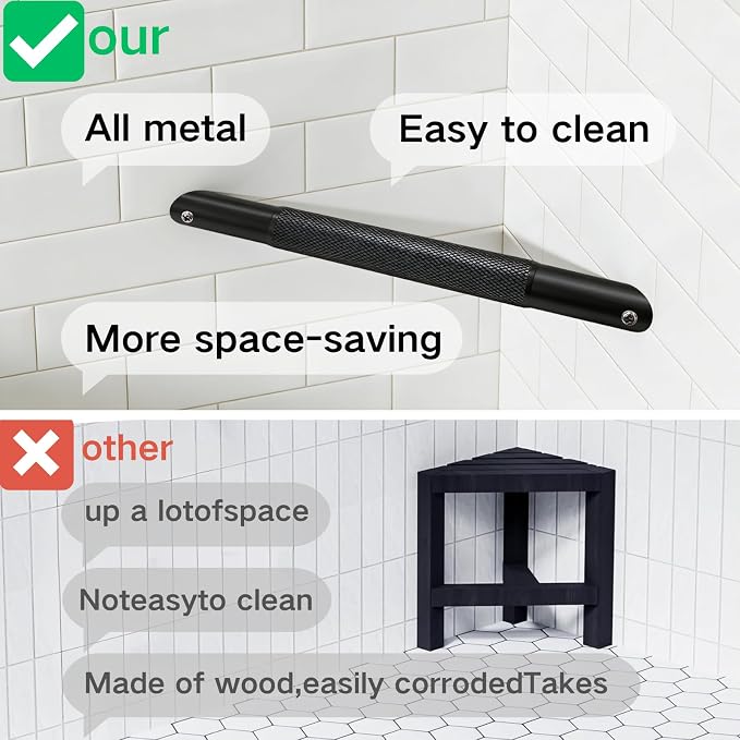 Shower Foot Rest Bar– Stainless Steel Shower Foot Rest for Shaving Legs with Non-Slip Grip, Space-Saving & disassembly Design for Bathroom– Black