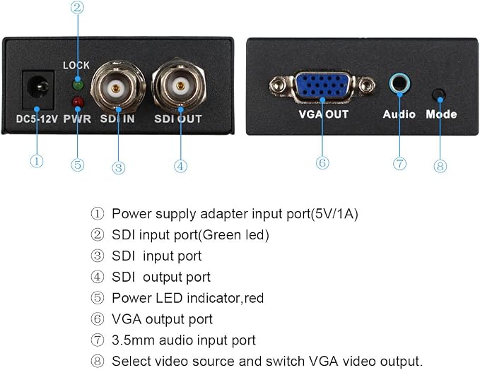SDI to VGA Sdi BNC Video Converter with US Power Adapter