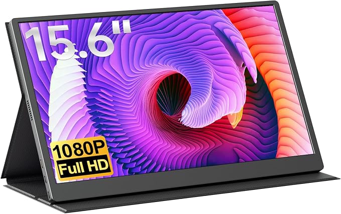 cocopar Portable Monitor 15.6 Inch 1080P FHD 60Hz 60% sRGB Travel Monitor with Speaker HDMI USB-C Second Screen for Laptop MacBook Surface PC Xbox PS4/5, VESA Mountable, with Full Cover Stand