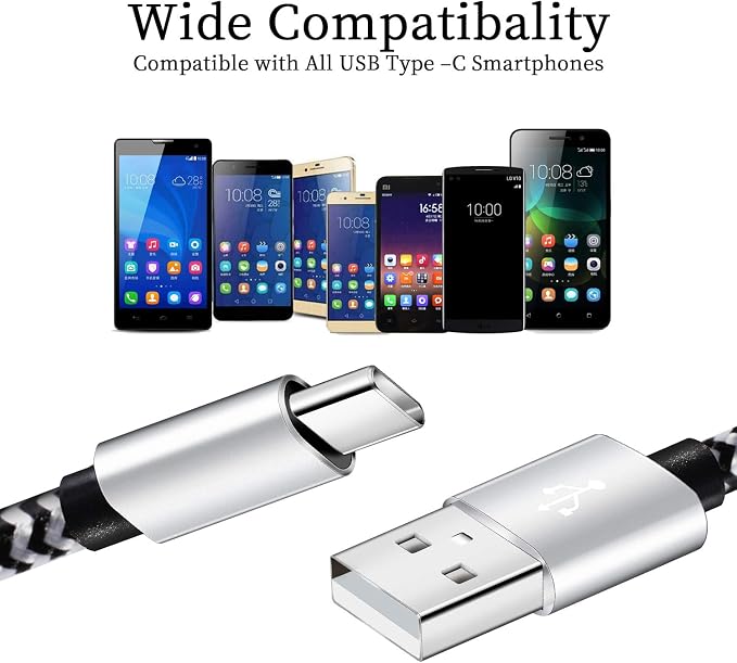 QQLIKE USB Type c Cable, 5 Pack (6FT) Nylon Braided USB C Cables 3A Fast Charging Charger for Samsung Galaxy S9/S8 Note8/9 20 10 S21 S20 S10 Plus C Cord