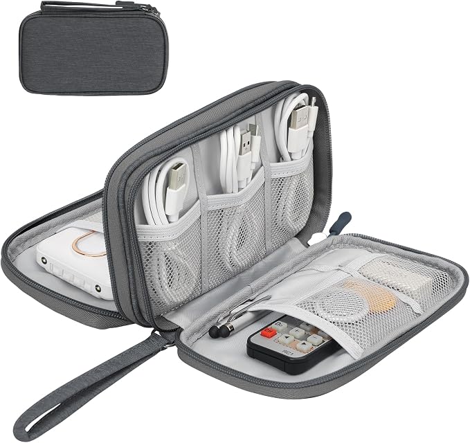 Skycase Electronic Organizer Travel Case - Waterproof Travel Cord Pouches for Organization, Cable Organizer, All-in-One Double Layers Storage Bag for Accessories, Charger, Cable, Grey - Medium