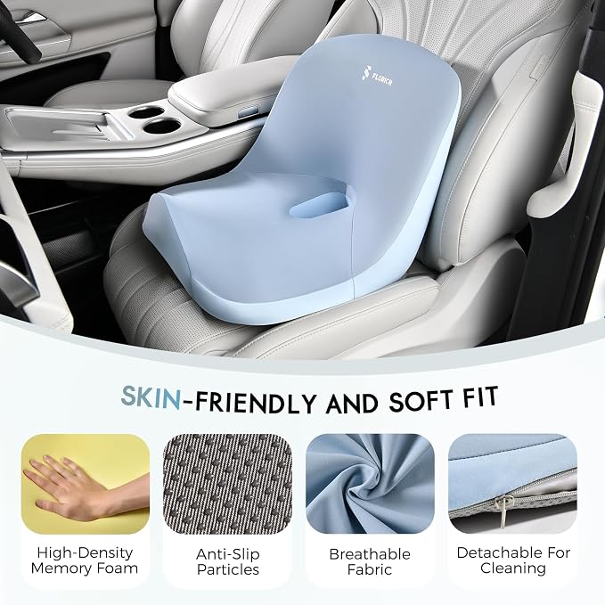 Car Seat Cushion and Lumbar Support Pillow, Larger Memory Foam Seat Cushion, Ergonomic L-Shaped Design Cushion for Back Pain Relief, Non-Slip Driving Cushion for Car, Office, Truck, Gifts for Mom-Blue