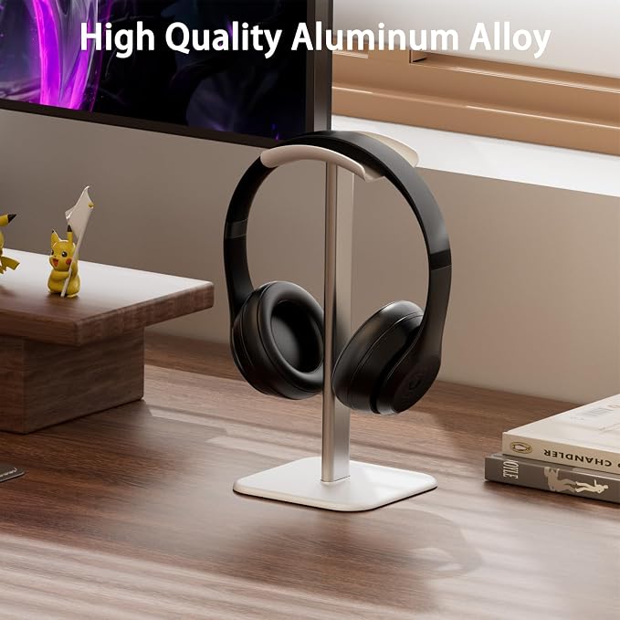 Headphone Stand for Desk - Headset Stand with Aluminum Hanger and Plastic Headrest, Headphone Holder for AirPods Max, Sony, Bose, Beats and More (White)