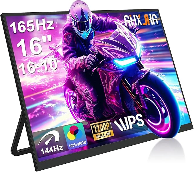 Portable Monitor 16" 165Hz 1920x1200P 133% sRGB 16:10 FHD HDR Mini HDMI USBC Gaming Monitor Supports VRR with FreeSync, Speakers, VESA, External Second Screen for Laptop, PS,Mac, Xbox,Switch2