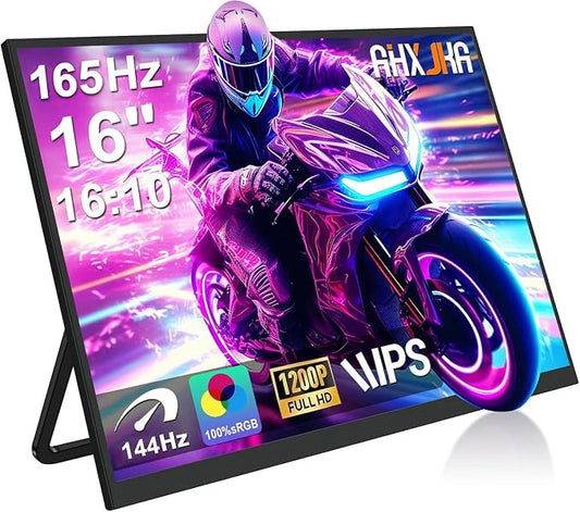 Portable Monitor 16" 165Hz 1920x1200P 133% sRGB 16:10 FHD HDR Mini HDMI USBC Gaming Monitor Supports VRR with FreeSync, Speakers, VESA, External Second Screen for Laptop, PS,Mac, Xbox,Switch2