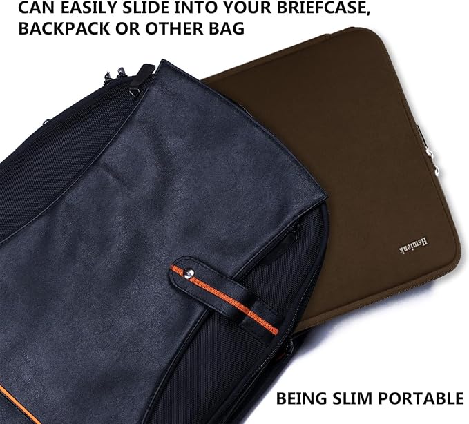 Laptop Sleeve Bag 14 inch, Shockproof Protective Computer Cover Flip Case Briefcase Carrying Bag Compatible with 14" HP, Lenovo, Asus, Acer, Notebook, Chromebook Computer, Brown