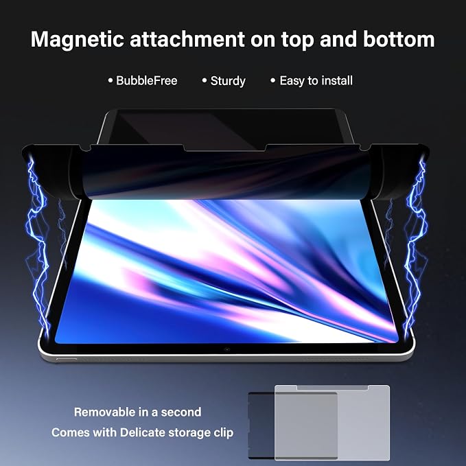 Magnetic 360° Privacy Screen for iPad Pro 11 Inch 2024/2025 M4/M5 (5th/6th Generation) Removable Anti Blue Light Glare Filter, Bubble-Free Black Privacy Screen Protector