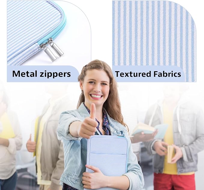 Huhumy Laptop Sleeve Case 13-13.3 inch for Women, Cute Seersucker Laptop Sleeve with Pocket Thin Computer Carrying Bag for Office Business Trip Compatible with Various Laptops Models(Blue)