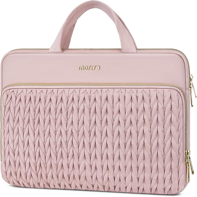 MOSISO Laptop Case 14 inch, 14 inch Laptop Sleeve Compatible with HP Lenovo Dell ASUS Acer, HP Stream, Dell Latitude, Lenovo IdeaPad, Wheat Ear Quilted Carrying Bag with Handle&Pocket, Pink
