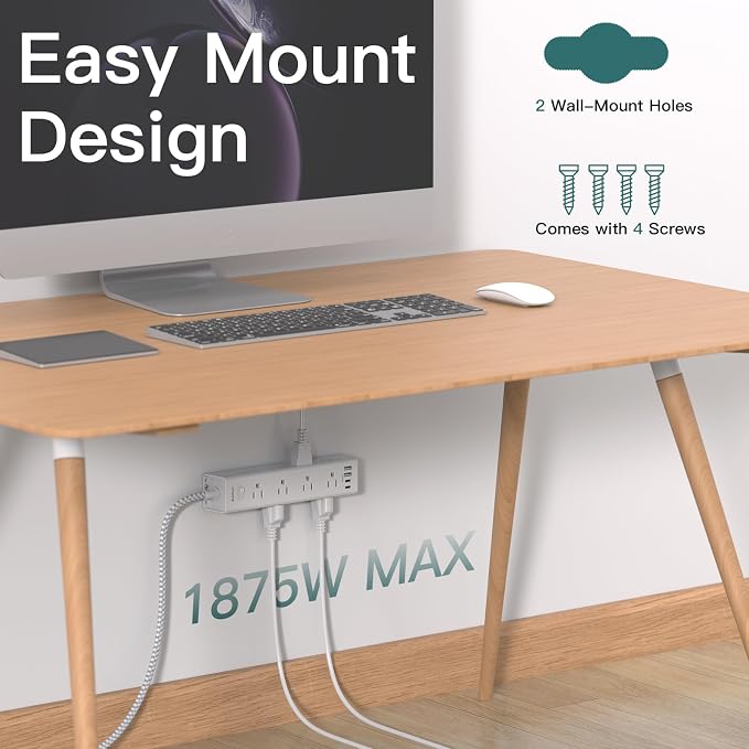 Power Strip Surge Protector with 12 AC Outlets & 4 USB Ports, 20FT Long Extension Cord, Flat Plug, Wall Mount, 1050J Overload Protection, Outlet Extender for Home Office Garage Workshop, ETL Listed