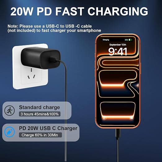 Phone 17 16 15 Charger Fast Charging Type C Chargers USB C Fast Charger Block & Phones 17 Charger Cord 10FT Long USB C Charging Cable for i.Phone 17/17 Pro/17 Pro Max/Air/Phone 16 15 Pro Max,Black
