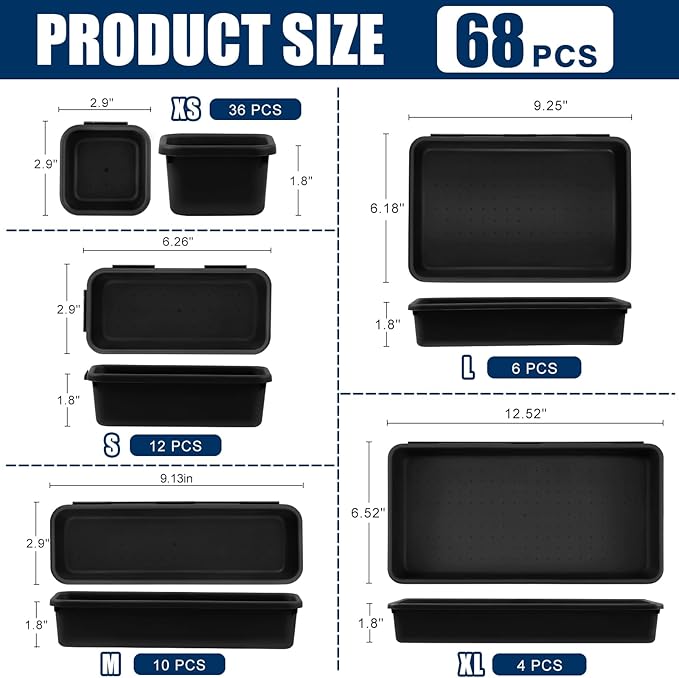 【LARGE SIZE】【68PCS】Tool Box Organizer Tray Divider, 【5 Size】Toolbox Desk Drawer Organizer, Organization and Storage Toolbox for Garage Accessories (68PCS 5Sizes)