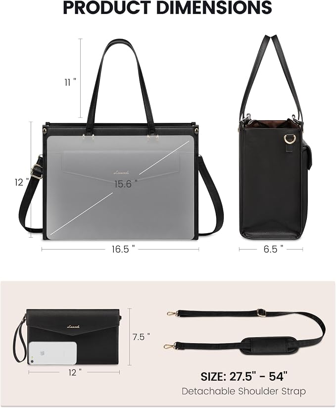 LOVEVOOK Laptop Tote Bag for Women, 15.6 inch 2-in-1 Professional Work Bag Business Briefcase with Clutch Purse, Waterproof Leather Computer Handbag for Teacher Office Travel