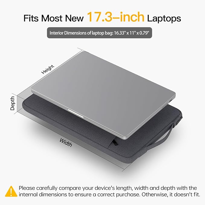 17 17.3 Inch Waterproof Laptop Case with Handle for HP Envy 17 17t/Pavilion 17, Acer Predator 17/Aspire 17.3, Dell Inspiron 17, Lenovo, LG, MSI GS75 GL75, 17.3 inch Laptop Carrying Bag