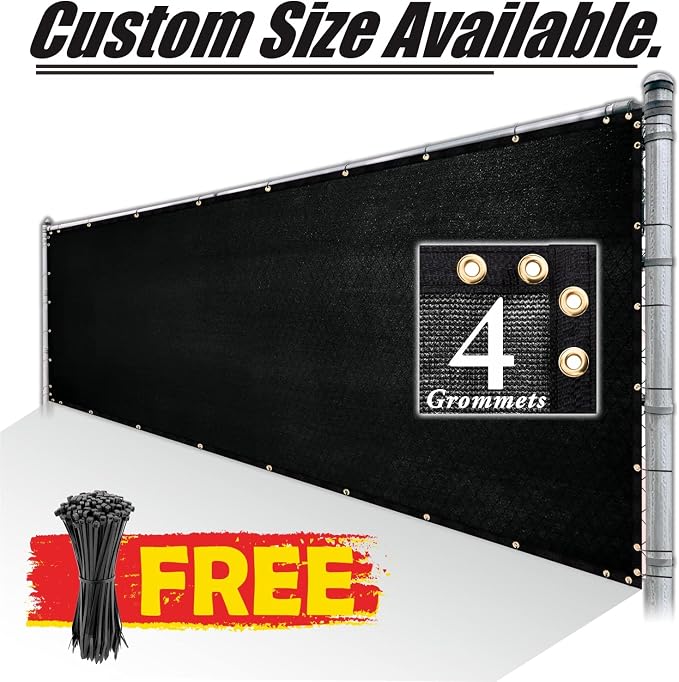 Royal Shade Custom Size 5' x 56' Black Fence Privacy Screen Windscreen Cover Netting Mesh Fabric Cloth - Cable Zip Ties Included (We Make Custom Size)