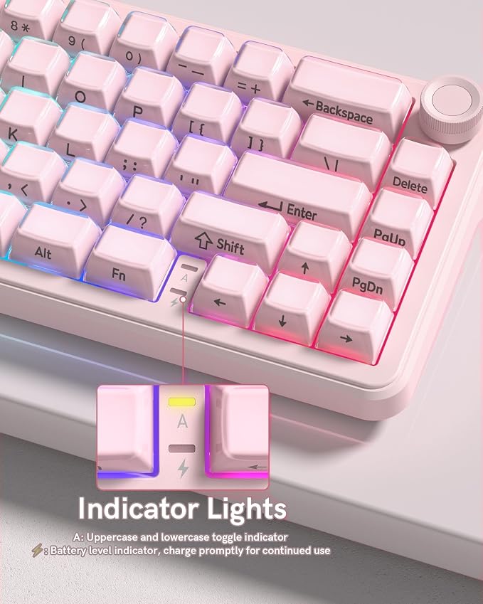 womier L65 60% Pink Mechanical Keyboard with Knob,4000mAh,Tri Mode USB-C/BT5.0/2.4G,RGB Backlit,Hot Swap,Crystal Jelly keycaps,Linear Switch,Gasket Mounted Wireless Gaming Keyboard for PC/Mac