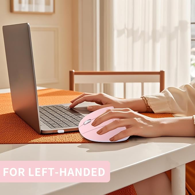 Left Handed Mouse, Ergonomic 2.4GHz Vertical Optical Wireless Mouse with USB Receiver DPI (800/1200/1600) for PC Computer Laptop Macbooks,Cordless Mice Specially for Lefty Left-handers(Pink)