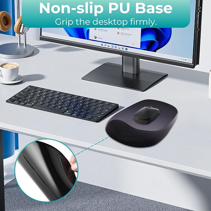 Mouse Pad with Wrist Rest Support, Ergonomic Mousepad with Comfortable Gel Cushion, Gaming Mouse Pad with Non-Slip PU Base, Relieve Pain Relief, for Home Office Computer Laptop, Black