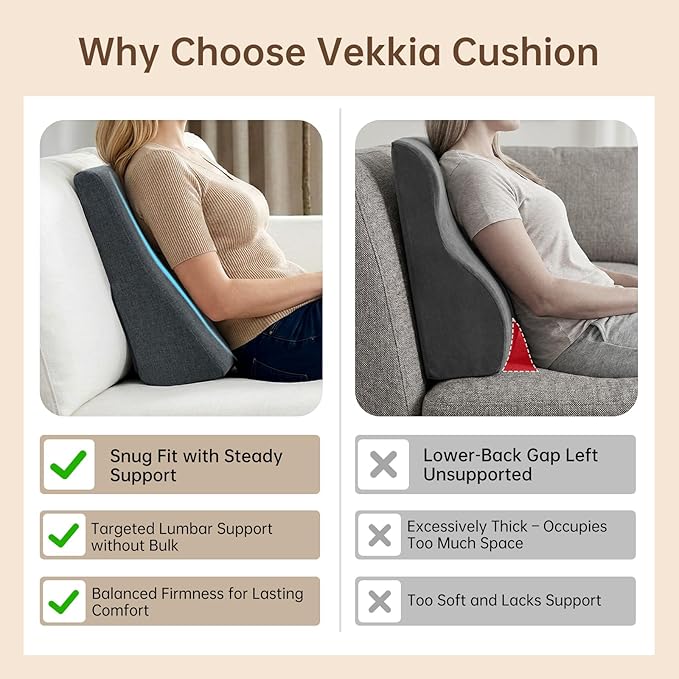 Vekkia Lumbar Support Pillow for Recliner - Couch Back Support Pillow for Lower Back Pain Relief, Lumbar Cushion for Sofa, Accent Chair & Armchair, Recliner Cushions for Elderly, Washable Cover (Gray)