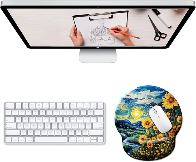 Hancynir Sunflower Ergonomic Mouse Pad with Wrist Rest, Cute Gel Mouse Pads Wrist Support, Computer Mousepad for Gaming with Non-Slip PU Base, Comfortable Mouse Pad for Desk Accessories Office Decor