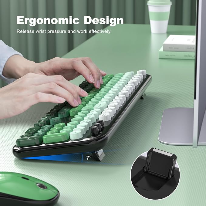 MOFII Wireless Keyboard and Mouse Combo, 2.4GHz Retro Typewriter Keyboard Full Size, Quiet Click Mouse, USB Receiver Plug and Play, for PC, Laptop, Desktop, Windows (Black Green Gradient)