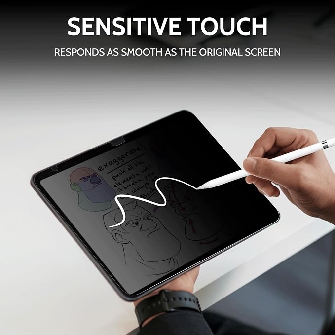 Peslv 360° Privacy Screen for iPad 10th 2022 10.9" & iPad 11th A16 2025 11", Anti Glare Blue Light Spy Filter Private Cover, High Sensitive Bubble-Free Easy Install Black Security Protector