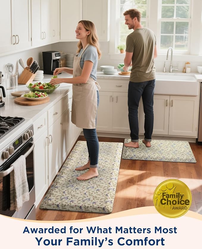 Ophanie Kitchen Mats for Floor, 3/4 inch Thick, 17x28 Anti Fatigue Cushioned Mat, Kitchen Rugs, Waterproof, Comfort Ergonomic Standing Mat for Office, Home, Sink, Bird Non-Slip Ridged Bottom