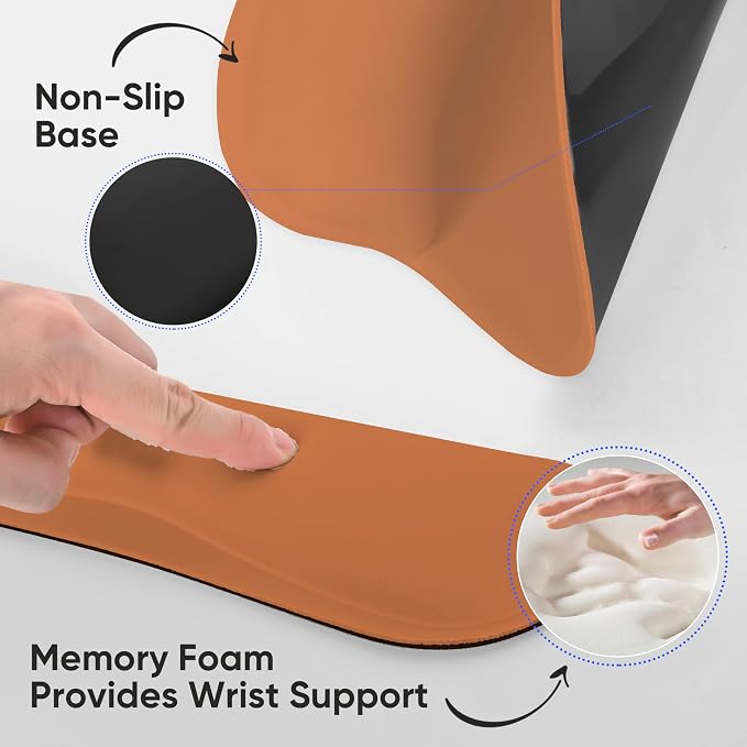 RICHEN Wrist Rest Support for Mouse Pad&Keyboard Set with Coaster,Concave Curved Memory Foam, Non-Slip Base Pain Relief Comfortable Easy Typing Pad for Home/Office (Starry Orange)