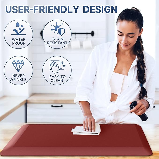 4/5 Inch Thick Kitchen Mats for Floor, StepRite Kitchen Rug for Standing Desk, Non-Slip, Thicker, Stain & Water Resistant, Comfort Anti Fatigue Floor Mat for Home, Kitchen, Office - Red,32 * 20''