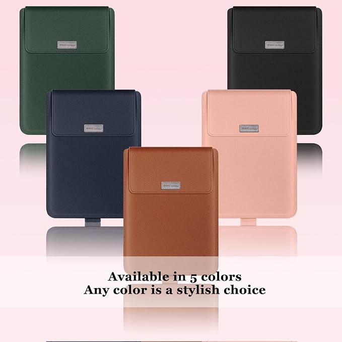 13-14 inch Laptop Sleeve Protective Case for MacBook Air/Pro 13-14" M5/M4/M3/M2/M1 (Pro/Max), [3 in 1] PU Leather Laptop Waterproof Slim Cover with Stand and Mouse for MacBook - Pink