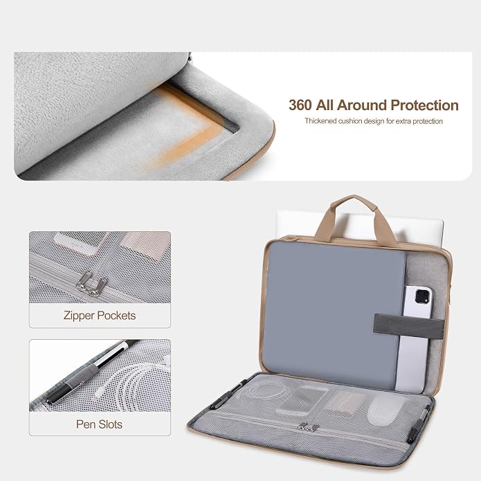 MOSISO 360 Protective Laptop Shoulder Bag, Double Layer Fluffy Padded Laptop Bag with Anti-theft Zipper