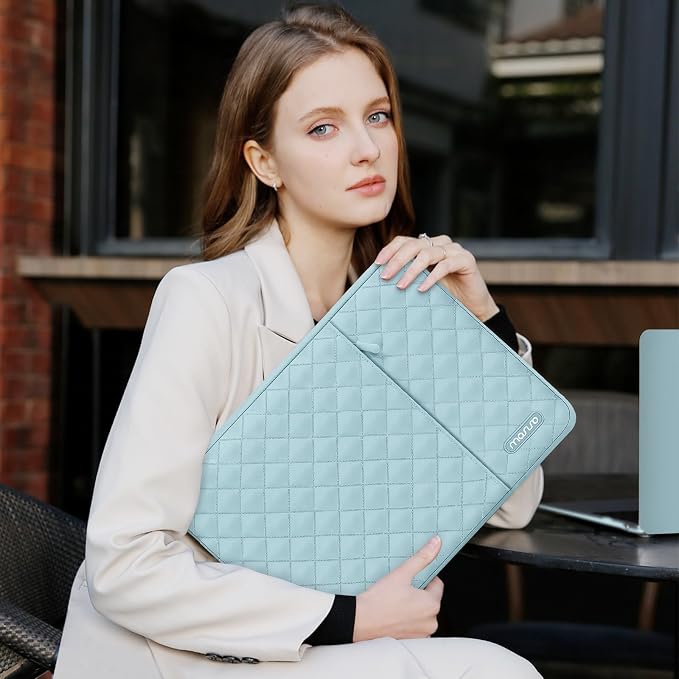 MOSISO Laptop Case 15 inch, 15 inch Laptop Sleeve Compatible with MacBook Air M4 M3 M2 2025 2024 2023, Dell XPS Plus, Square Quilted Vertical Computer Bag with Pocket&Small Case, Ice Blue