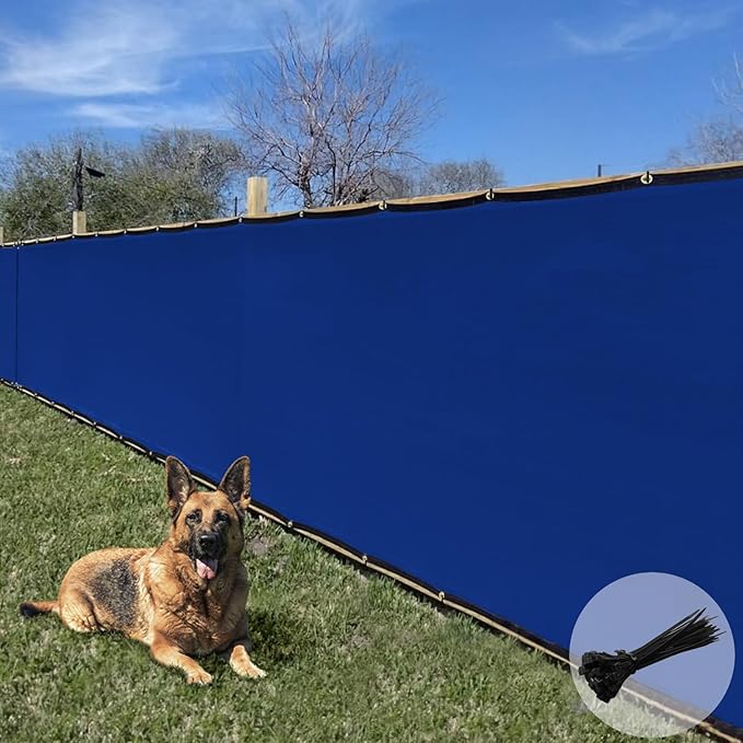 E&K Sunrise 4' x 217' Privacy Fence Screen with Grommets, Outdoor Windscreen Fence Covering Privacy Screen UV Blockage for Backyard Garden Patio, Zip Ties Included (Blue)