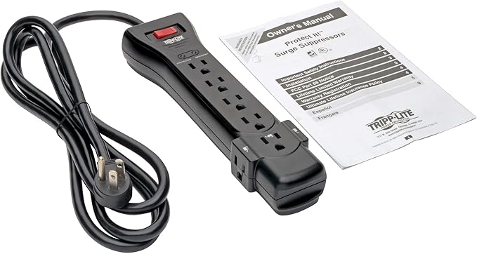 Eaton Tripp Lite Series SUPER7B Flat Plug Power Strip Surge Protector,7 Outlets,7ft Extension Cord,2160 Joules,UL Listed&Certified,Black,Lifetime Manufacturer's Warranty&$75,000 Insurance,(Pack of 6)