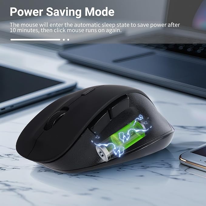 Wireless Mouse, 2.4G Ergonomic Optical Mouse, 5 Buttons,DPI Adjustable, USB Computer Mouse for Laptop, PC, Computer, Chromebook, Notebook (Black)