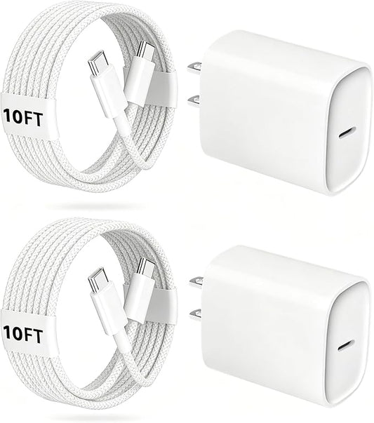 Phone 17 16 15 Pro Charger Fast Charging, 20W USB C Fast Charger Block with 10FT Long Type C Chargers Fast Charging Cable Cord for Phone 17/17 Pro/17 Pro Max/Air/16 Pro Max/16 Pro/15Pro-Braided