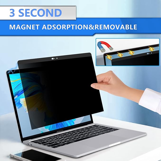 ZOEGAA Magnetic Privacy Screen MacBook Pro 15 Inch, Removable Privacy Screen Filters Anti-Spy, Anti Blue Light and Anti Glare Screen Protector for Macbook Pro 15 inch (2016-2019) Model (A1707, A1990)