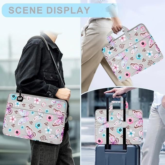 Laptop Shoulder Bag 17.3 inch Case, Durable Shockproof Protective Briefcase with Multi-Pockets Compatible with Most 17-17.3 inch HP Acer Dell Lenovo ASUS MSI Notebooks,Butterfly