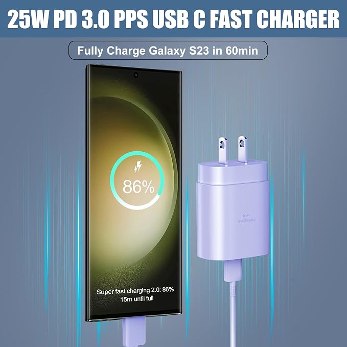 USB C Charger,25W Super Fast Charging Block Phone Charger Android &Fast Charger Type C 10Ft Cable Cord for Samsung Galaxy S26/S25/S24/S24+/S24 Ultra/S23/S23+/S23Ultra/S22/S22+/S22Ultra/S21/S20/Note 20
