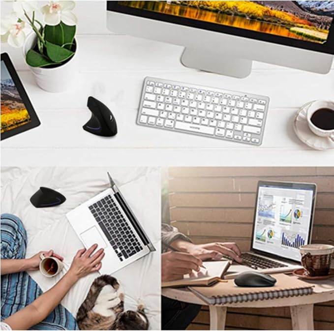 Left Handed Mouse, Wireless 2.4 GHz USB Lefty Ergonomic Vertical Mouse, Less Noise Cordless Mice with USB Receiver, 6 Buttons for Laptop Computer PC Desktop Mac Specifically for Left Hand(Black)