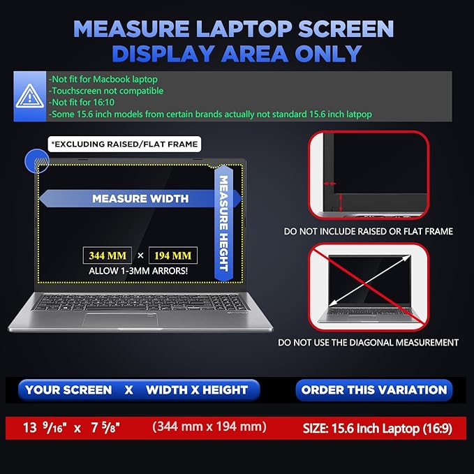 Magicmoon 15.6" Privacy Filter Screen Protector, Anti-Spy/Glare Film for 15.6 inch 1920 x 1080 Resolution Widescreen Notebook Laptop with 16:9 Aspect Ratio (Not for 16:10) (Touch Screen Not Compatible）