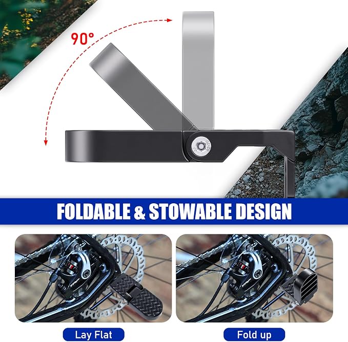 TOBWOLF 2PCS Bike Rear Pedals, Aluminium Bicycle Foot Peg, Non-Slip Ebike Foot Pegs for Passenger, Folding Rear Bicycle Footrest Pedals for E-Bike, Mountain Bike, Folding Bicycle
