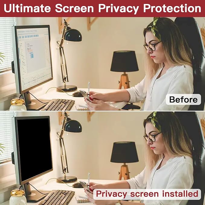 2 Pack 24 Inch 16:10 Privacy Screen for Computer Monitor, Eye Protection Anti Glare Computer Screen Cover, Removable Anti-Scratch Computer Screen Privacy Shield for 24'' Widescreen Monitor