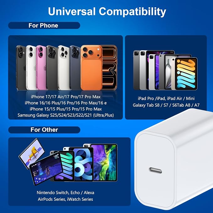 45W Super Fast Charger for iPhone 17 16 15 Charger Fast Charging 3Pack, 6+6+10ft USBC Cable Cord& Type C Block for iPhone 17 16 15(Pro/Pro Max/Plus/17 Air/16e,iPad mini,Samsung Galaxy S25 S24