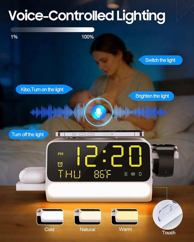 7-in-1 Wireless Charging Station for Samsung&Apple Device, Charger Stand with Voice-Controlled Light, for iPhone 17/16/15/14/13 Pro Max, Samsung Galaxy, Google Devices, Apple&Samsung Watch, AirPods